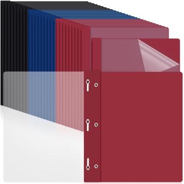 Imagem de Feifeiya Pacote com 48 capas de plástico para relatórios com 3 pinos pastas de apresentação a granel, capacidade para 100 folhas, capas transparentes para apresentação de documentos, material escolar