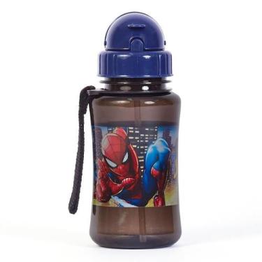 Imagem de Garrafa Escolar 350ml Marvel Homem Aranha com Canudo Preta, U