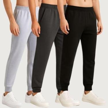 Imagem de Kit Com 3 Calças Jogger Masculina Moletom Básica com Bolsos Casual Estiloso-Masculino