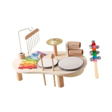 Imagem de YIJU Conjunto de tambor xilofone percussão de madeira festa montessoriana lembrancinhas instrumento musical brinquedo para idades 3 4 5 6 anos menino