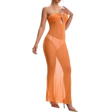 Imagem de AGOSAK Vestido maxi de malha transparente para mulheres, 2025, amarelo, transparente, colado ao corpo, vestido longo, coquetel, casamento, convidada, clube, festa, verão