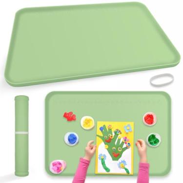 Imagem de Tapetes de silicone para artesanato, tapete de pintura de 61 cm x 40 cm para crianças com laterais elevadas, grande tapete de silicone para argila, fabricação de joias e criação de artesanato (verde)