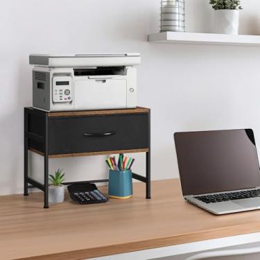 Imagem de Luplom Suporte de impressora com armazenamento para mesa, prateleira de impressora de mesa com gaveta de tecido, organizador de mesa, mesa de impressora para escritório em casa, scanner de fax, marrom