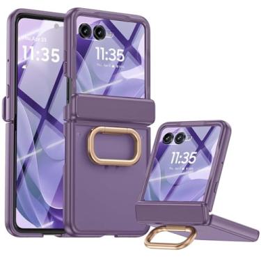 Imagem de HAOMRIYL Capa à prova de choque para Motorola Razr 60 Ultra/60, capa de proteção de lente de câmera, suporte de anel giratório, capa de dobradiça, roxa, 60 Ultra