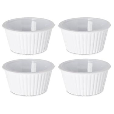 Imagem de Conjunto de 4 ramequins de plástico brancos canelados redondos empilháveis de 113 g - perfeitos para qualquer cozinha para preparar alimentos ou pratos de servir! - Black Duck Brand!