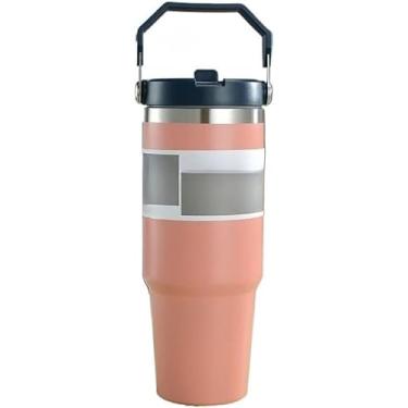 Imagem de Garrafa Térmica 900ML Com Alça Flip Aço Inoxidável Isolamento Térmico Com Canudo Academia Trabalho(Rosa)