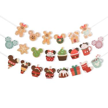 Imagem de Banner com tema de cabeça de rato de desenho animado - Banner de pão de gengibre de Natal para decorações de festa de aniversário, decorações de quarto, festa de bebê de boas-vindas, decorações de