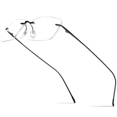 Imagem de VFDHN Armação de óculos de titânio sem aro para homens e mulheres, ultraleve (85870 BlackC3)