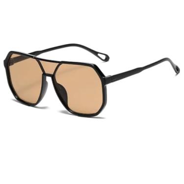 Imagem de HCHES Óculos de sol com armação de plástico, feminino, ponte dupla, peça única, moda masculina, esportes ao ar livre (preto-marrom)