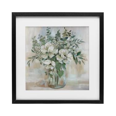 Imagem de Stupell Industries Vaso de flores vivas em tons de verde impressão emoldurada preta sob vidro design por Nan, 33 x 33