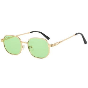 Imagem de HCPIHF Óculos de sol masculino e feminino hexagonal, armação de metal, estilo polígono, retrô, UV400 (5350-C7)