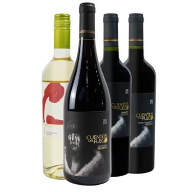 Imagem de Kit 4 Vinhos Chilenos Pinot Noir Rosé Carmenere Sauvignon Blanc e Branco Suave Cuentos del Fuego