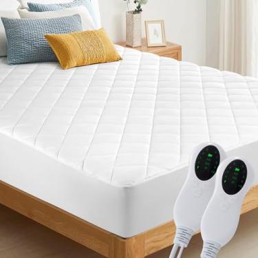 Imagem de Colchão aquecido elétrico tamanho king, colchão com controle duplo, aquecedor de cama luxuoso, 10 configurações de aquecimento, desligamento automático de 2 a 4 a 8 horas, cabe em bolso profundo de