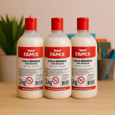 Imagem de Kit com 3 Unidades de Cola Branca Escolar 1kg Famix Uso Escolar