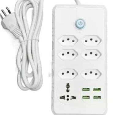 Imagem de Régua de Tomadas Bivolt com 7 Tomadas, 4 Portas USB, Cabo de 3 Metros, Interruptor LED