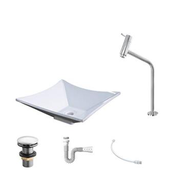 Imagem de Kit Cuba L34 C/Torneira Link 1062 Metal + Válvula Click 1 1/2'' (4,0cm) + Sifão Pvc + Flexível Branca