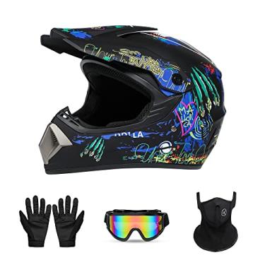 Imagem de Capacete Motorcross, capacete de bicicleta off-road, capacete ATV, capacete de motocicleta jovem, capacete de rosto inteiro unissex, confortável e leve, certificado de segurança FMVSS-218, conjunto de