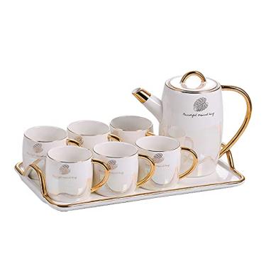 Imagem de Conjunto de jarra de água, conjunto de chá, restaurante, simples, de cerâmica, com aro dourado, xícara de café da tarde, bule de chá, jarra de água, jarro com xícaras
