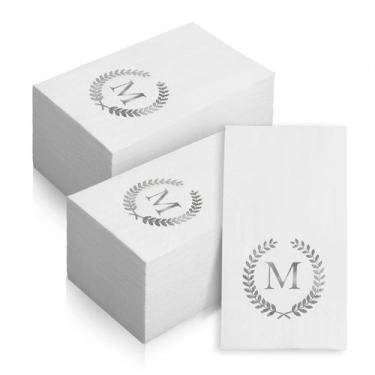 Imagem de Guardanapos descartáveis Datyiiha com monograma Silver Foil, pacote co