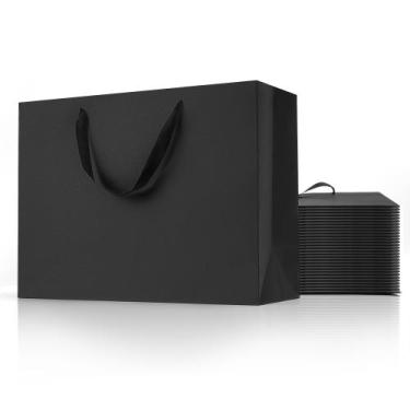 Imagem de Sacos de presente MOXARYSU Black Paper 16x15x30cm com alças 12 unidade