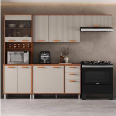 Imagem de Cozinha Completa Itatiaia 2 Vidros 270cm Em Madeira Mdp Cinamomo Fendi Itafriz