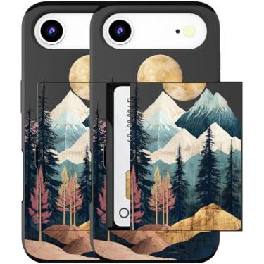 Imagem de MUQR Capa para celular 17 Air compatível com porta-cartão fofo - Capa tipo carteira robusta com design Kawaii, proteção contra quedas de grau militar (preto abstrato montanha)