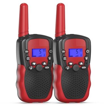 Imagem de Walkie Talkies, Walkie Talkie para crianças de longo alcance com 22 canais, lanterna de LED, alcance de 5 km para aventuras ao ar livre, acampamento, caminhada (preto e vermelho)