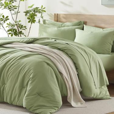 Imagem de Homelike Moment Conjunto de edredom queen com lençóis, 7 peças, verde sálvia, tamanho Queen, cama casal em uma bolsa