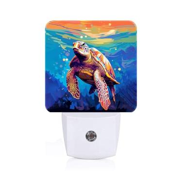 Imagem de FSHVQKD Luz noturna de tartaruga selvagem em aquarela, luzes noturnas com sensor automático, lâmpada noturna do crepúsculo ao amanhecer, decoração de casa para berçário, crianças, meninas, meninos