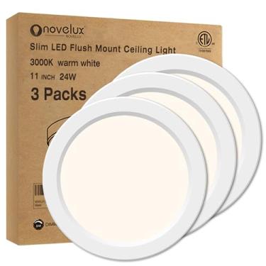 Imagem de NOVELUX Luminária de teto de montagem embutida - Certificação ETL - LED branco quente de 28 cm regulável de 3000 K, design redondo ultrafino de 0,63 polegadas para quarto, banheiro, cozinha, corredor