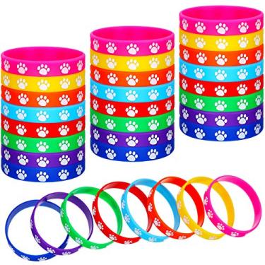 Imagem de 48 peças de pulseiras de borracha com estampa de pata multicoloridas de silicone para suprimentos de festa de aniversário