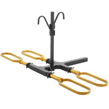 Imagem de Suporte de bicicleta de engate de 5 cm para engate de carro, suporte de bicicleta elétrica para carro de 2 bicicletas, suporte de bicicleta de carro para SUV (preto e dourado)