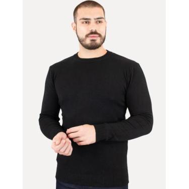 Imagem de Suéter Dixen Masculino Crewneck Tricot Liso Preto, L/G