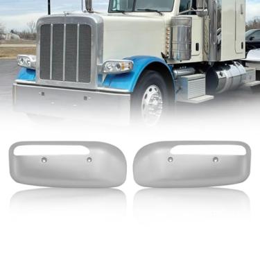 Imagem de Hpdmauto Moldura cromada para farol Peterbilt 389, par de caminhões semicaminhões, lado do motorista e do passageiro (bisel principal do farol) (bisel do farol traseiro, par)