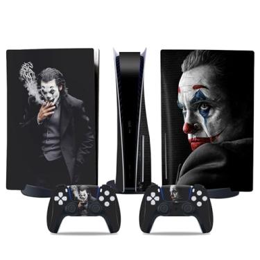 Imagem de MaD Vision Conjunto de película de vinil extradurável para disco PS5 + 5 pares de anéis de mira | Kit de adesivos resistentes a arranhões para PlayStation 5 + 2 controles – para design de Coringa