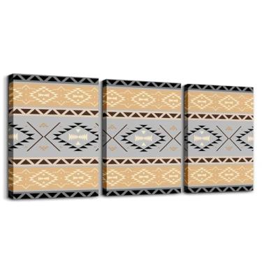 Imagem de jejeloiu Arte de parede em tela infantil asteca para sala de estar quarto boho decoração de parede para banheiro boêmio meninos meninas arte pôsteres pintura geométrica 30,5 x 40,6 cm x 3 peças