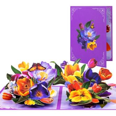Imagem de Cartões pop-up de tulipa grande, buquê de flores de papel, cartões comemorativos com cartão de notas e envelope em branco, presente ideal para celebrar o amor, aniversário, aniversário, momentos