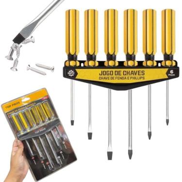 Imagem de Kit Jogo De Chaves Fenda E Philips Imantadas 6 Peças Com Suporte Organizador