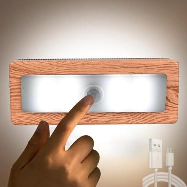 Imagem de Luminária de parede LED interna com bateria USB recarregável, luminária de parede sem fio com escurecimento contínuo, design magnético de grãos de madeira, iluminação de parede, indução de c