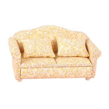 Imagem de YIJU Mini sofá 1/12, pequeno, moderno, artesanal, brinquedo infantil, adereço fotográfico, decoração, miniatura, móveis para casa de bonecas, acessórios, Sofá de Casal