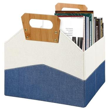 Imagem de Neateam Cesto dobrável de armazenamento com alças de bambu, caixa de armazenamento para prateleiras, armário e sala de estar