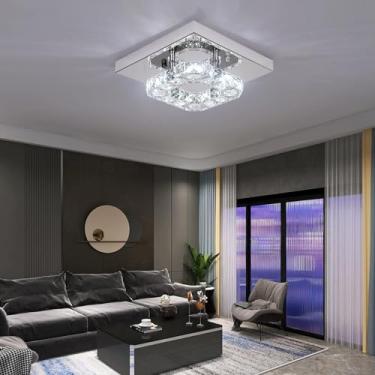 Imagem de Pequeno lustre de cristal embutido luminárias de teto, lâmpada de teto de cristal LED moderna regulável luz fria/luz quente/luz natural compatível com corredor de quarto, luzes pendentes mod