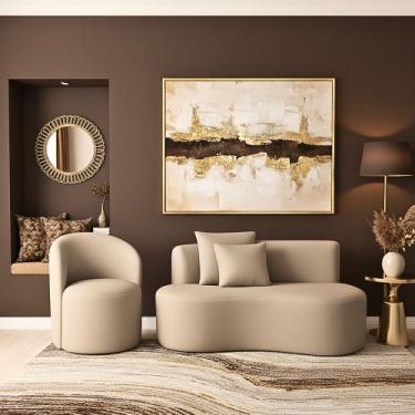 Imagem de Conjunto 01 Poltrona + Sofá Curvo Orgânico Nature Gaia Suede Bege - Mo