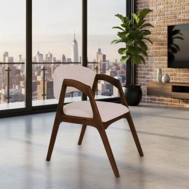 Imagem de Cadeira de Jantar Estofada Gabriela Mel Linho Bege - IDEAL DECOR