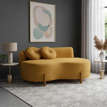 Imagem de Sofá Decorativo Curvo Orgânico Living Veludo Mostarda - Montanaris Dec