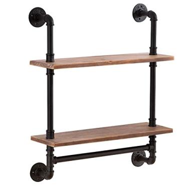 Imagem de Prateleiras de banheiro montadas na parede, prateleira de banheiro de 2 camadas com barra de toalha, prateleiras de armazenamento de decoração de casa para cozinha, prateleiras flutuantes de madeira