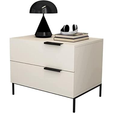 Imagem de Mesa de cabeceira lateral branca, mesa de cabeceira moderna com 2 gavetas para quarto, armário de cabeceira de luxo leve cinza, mesa lateral com gavetas, sala de estar