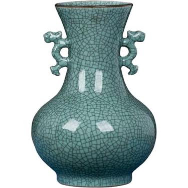 Imagem de AKALNNB Vaso de porcelana azul e branco vaso de cerâmica grande vaso de flor de porcelana chinês retrô duplo alça de orelha azul e branca flor decorativa de porcelana ARR
