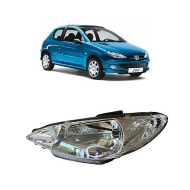 Imagem de Farol Peugeot 206 Foco Simples 2001 á 2012 Lente Lisa Comada Lado Esquerdo