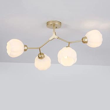 Imagem de YQSLQZZ Luminária de teto semi-embutida, lustre Sputnik dourado do norte da Europa, iluminação decorativa criativa pós-moderna para sala de estar quarto iluminação pendente